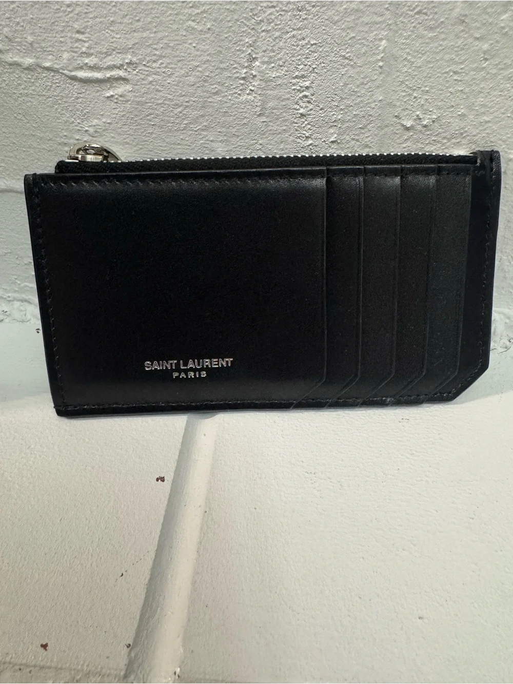 Saint Laurent Black Leather Cardholder with Zip Pocket